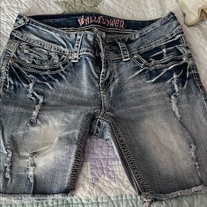 Wallflower Faded Blue Denim Shorts